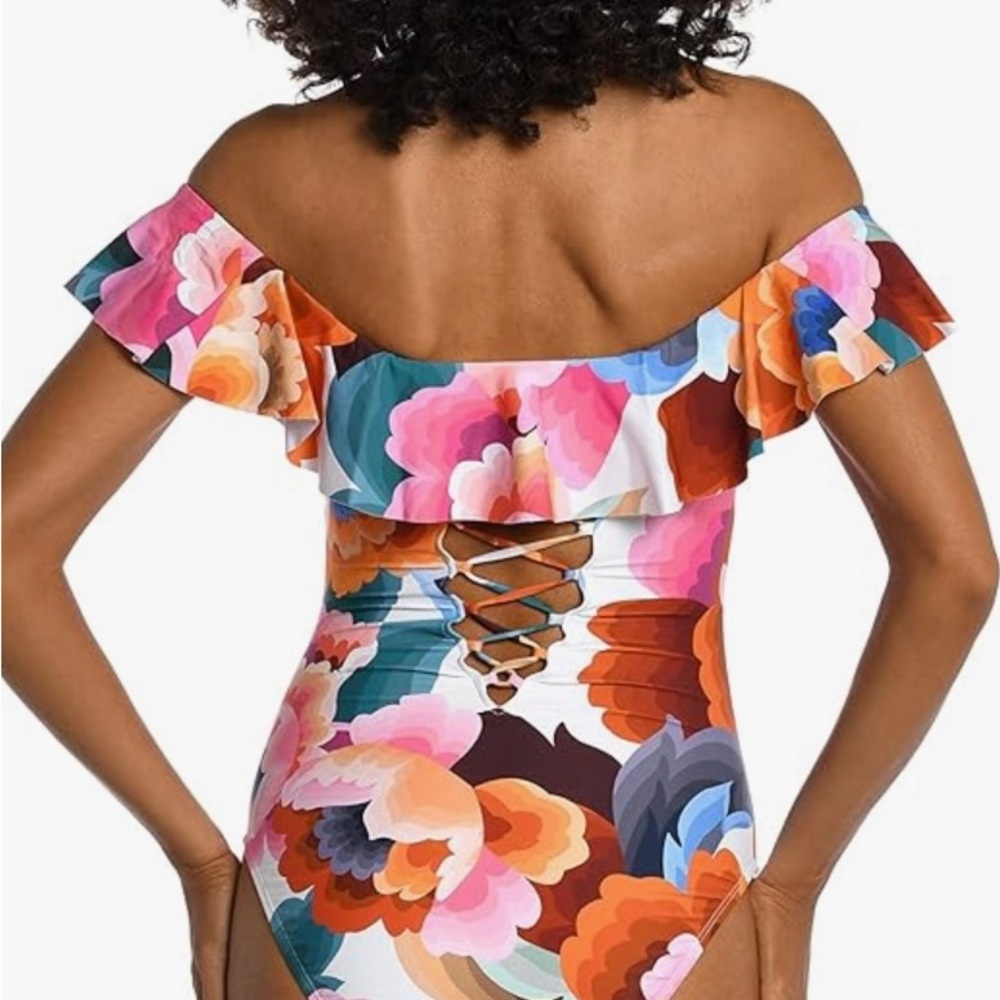 La Blanca Floral 1 Piece Swimsuit-Purple and Multicolor Ware off shoulders! - Picture 4 of 14